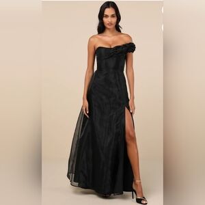 Lulu's Elegant Black One-Shoulder Evening Dress